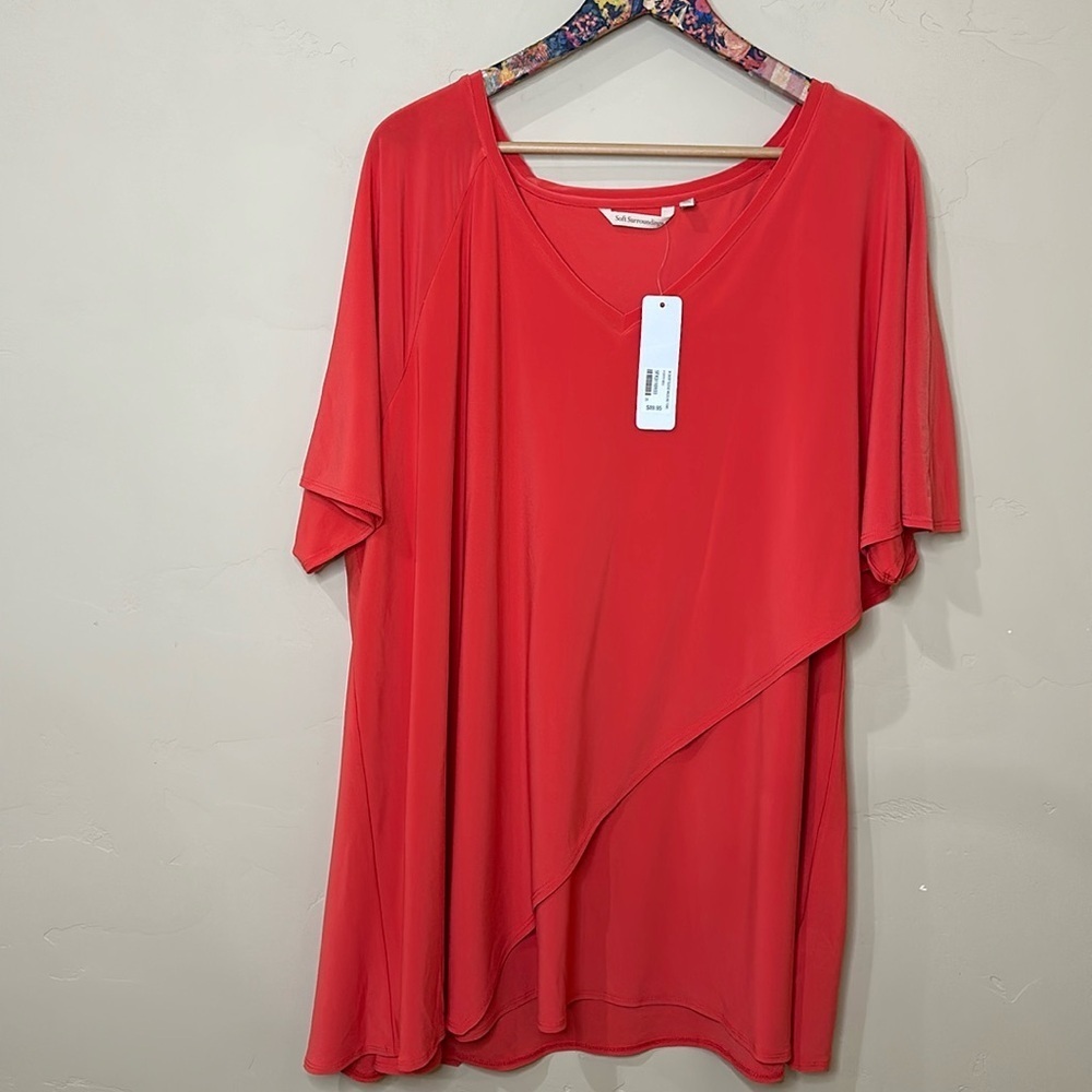 NWT Soft Surroundings Short sleeve Madeline Tunic in Poppy Red Womens Sz 3X